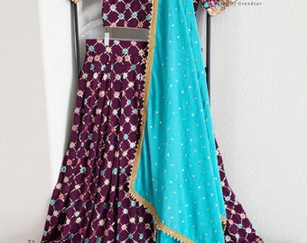 Designer Georgette Sequins Half Saree/ Lehenga Set Size 34 extends to 40
