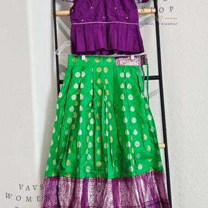 Suits 5 years - 6 years girls. Kanchipuram Pattu Pavadai Set for Girls – Pure Silk South Indian Lehenga | Kids Ethnic Wear USA