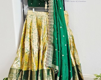 Size 36 Extends To 42. Traditional Semi Kanchi Silk Half Saree Set – South Indian Pattu Langa for Girls/Women. Ready to ship.