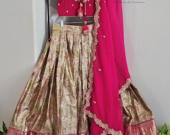Size 34 extends to 40. Semi Kanchi Half Saree Set – South Indian Bridal & Festive Wear | Women’s Lehenga | Ready to Ship | VAVS Womens Stop