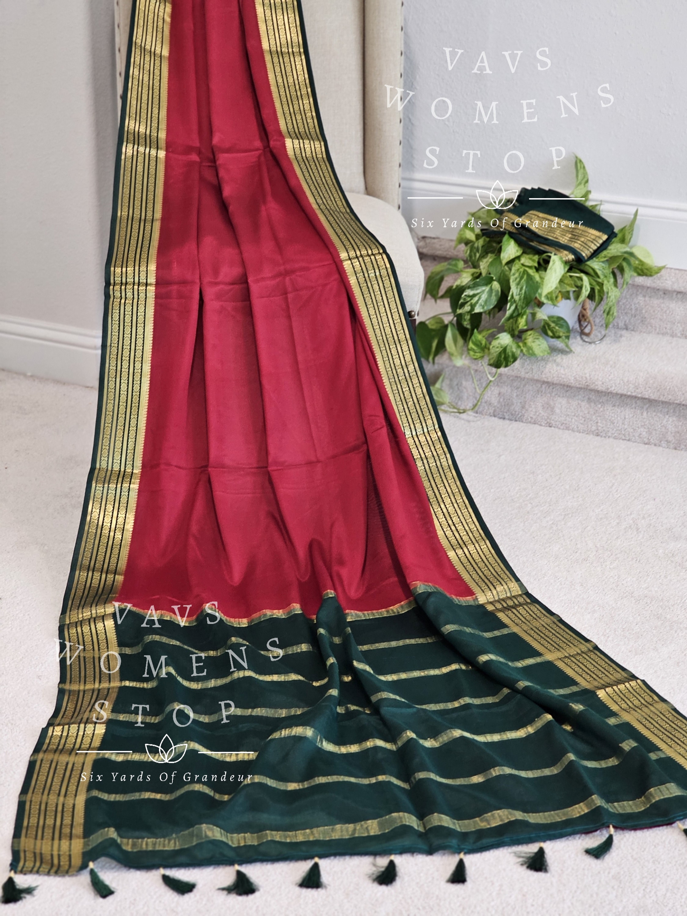 Pure Mysore Crepe Silk Saree! Ready to Ship from Texas, USA! VAVS Womens Stop!