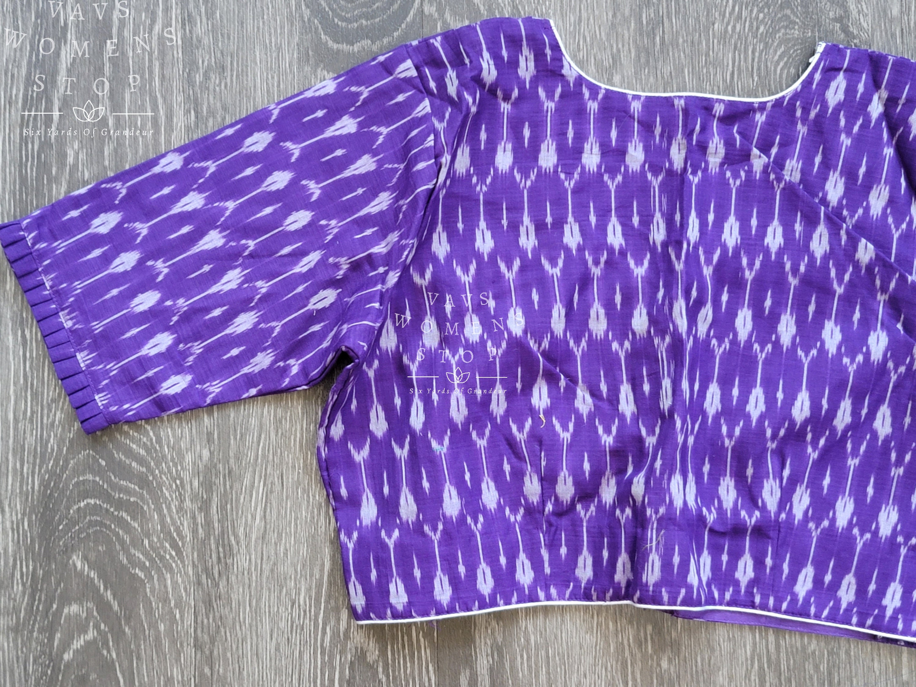 Premium Quality Designer Ikkat Cotton Purple Blouse Size 40
