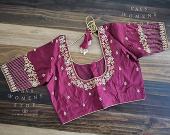 Maggam Hand Embroidered Blouse Size 38 Extends To 44! Ready to ship from Texas, USA by VAVS Womens Stop