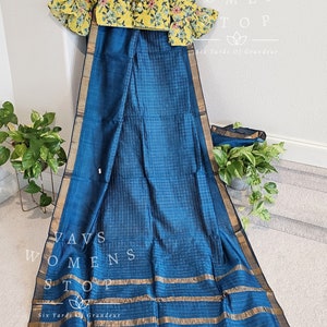 Mangalagiri Pattu Silk Cotton Handloom Saree - Floral Cotton Blouse Size 38 extends to 44! Ready to ship from Texas, USA!  VAVS Womens Stop