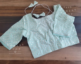 Soft Georgette Foil Mirror Work Blouse Size 36 Extends to 42