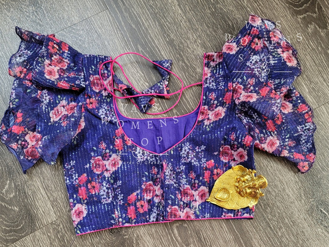 Sequins Floral Ruffle Sleeves Pattern Blouse Size 36 Extends - Etsy