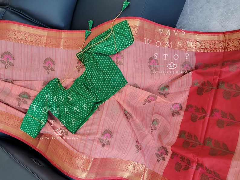 Designer Benarasi Khadi Silk Cotton Saree - Benarasi Blouse Size 38 Extends to 44! Ready to ship from Texas, shops USA by VAVS Womens Stop!