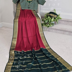 Pure Mysore Crepe Silk Saree - Rawsilk Blouse Size 36 extends to 42! Ready to ship from Texas, USA! VAVS Womens Stop
