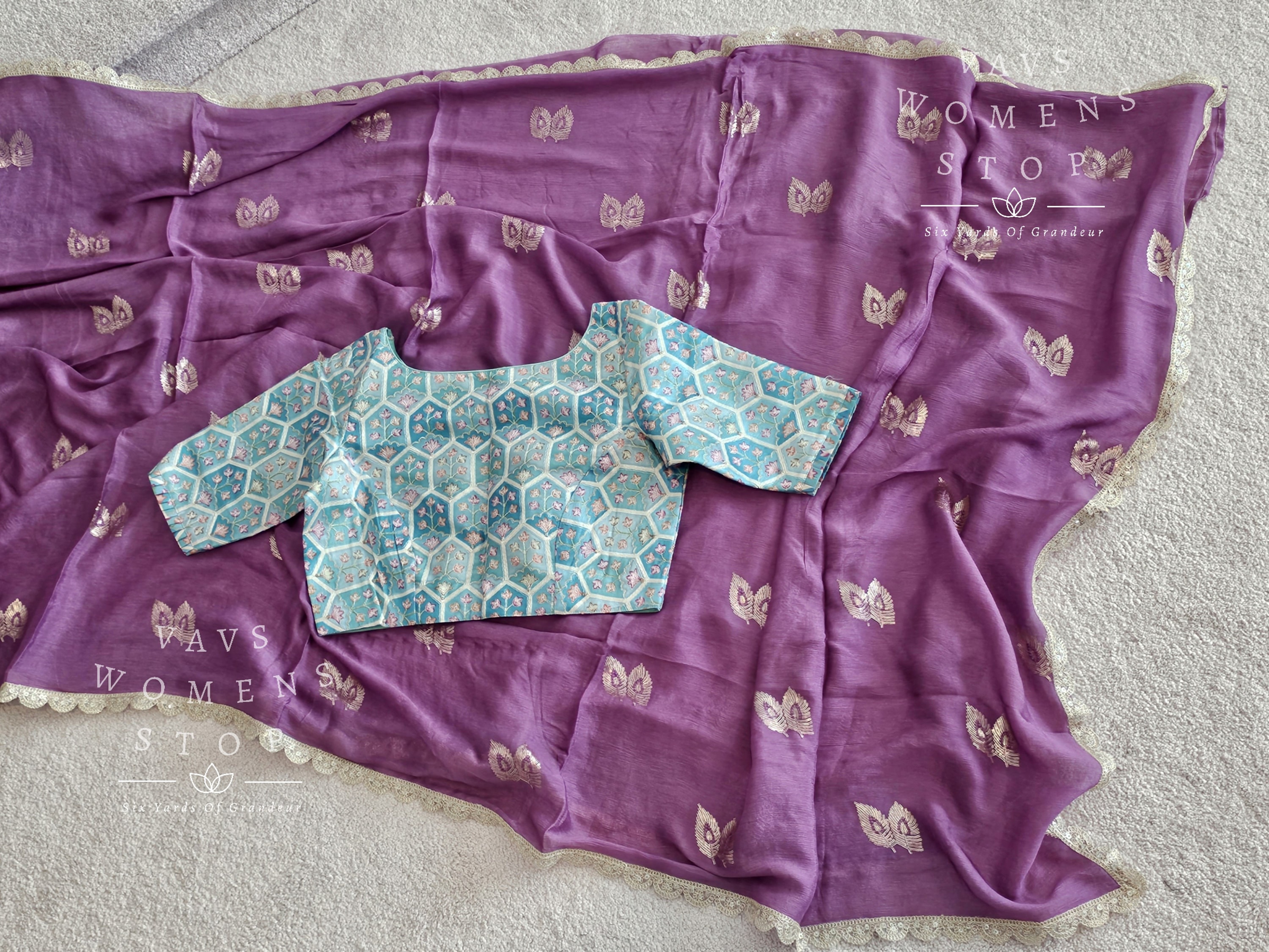 Chinon Chiffon Designer Saree - Blouse Size 38 Extends to 44! Ready to Ship from Prosper, Texas by VAVS Womens Stop, image size:3000x2250