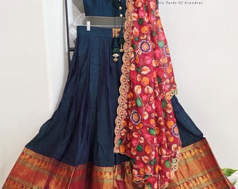 Traditional Narayanpet Soft Cotton Half Saree Set Suitable for Blouse Size 34 Extends to 40