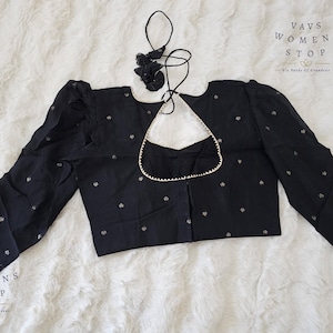 Talla 38 (se extiende hasta la 44). Blusa de diseñador de gasa Chinon negra con mangas 3/4. Lista para enviar desde Prosper, Texas por VAVS Womens Stop.