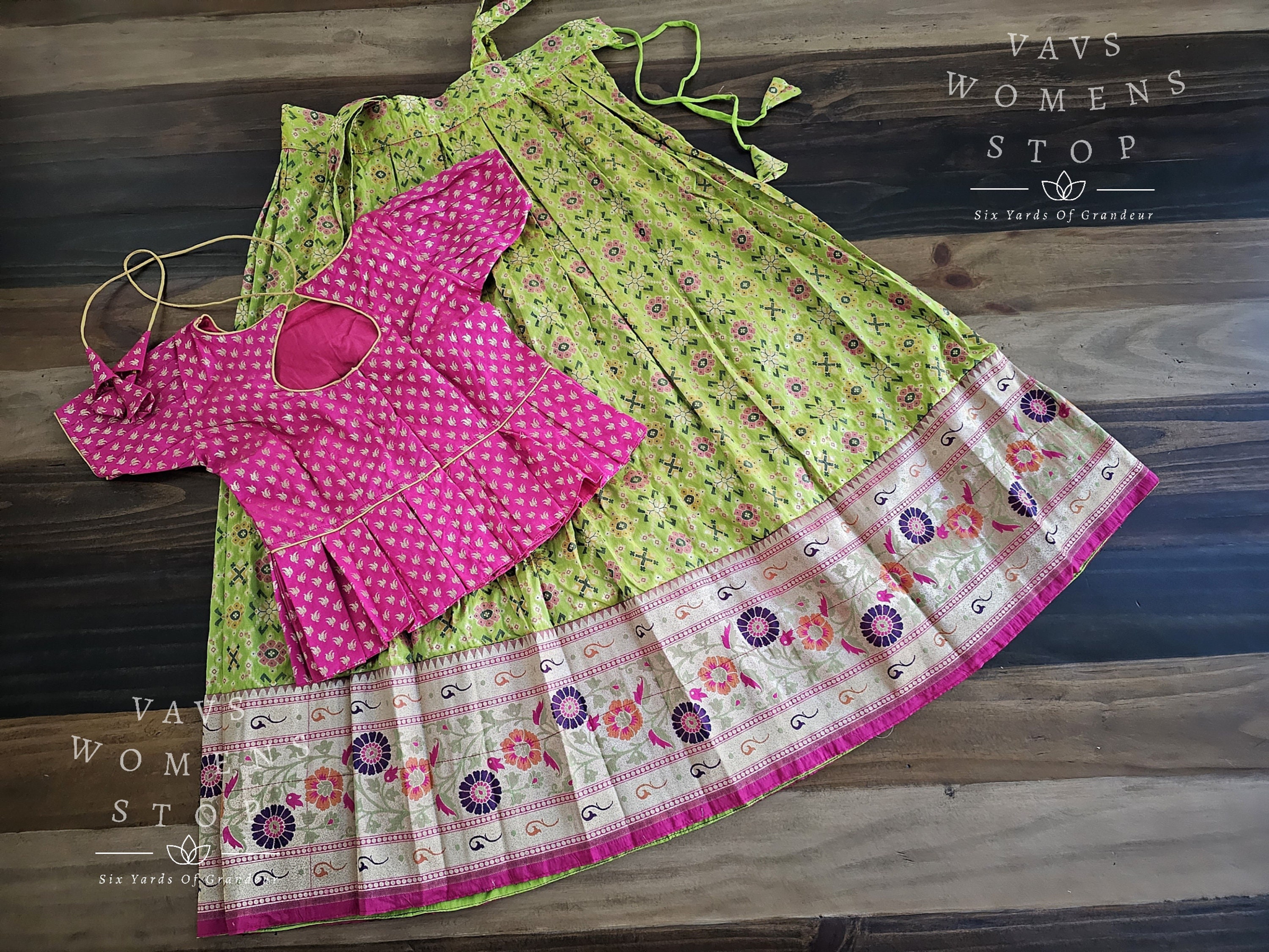 Patola Satin Benarasi with Paithani Border Langa Blouse Suits for 6 years to 7 years girls Ready to ship from Texas USA VAVS Womens Stop