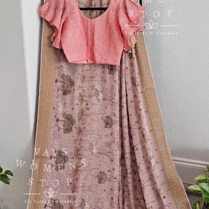 Georgette Chiffon Pichwai Prints Saree - Blouse Size 34 Extends to 40! Ready To Dispatch from Prosper, Texas by VAVS Womens top