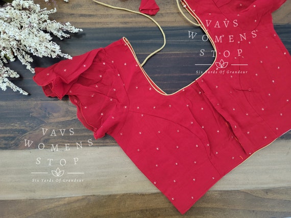 Designer Red Sequins Blouse Size 36 Extends to 42! Ships