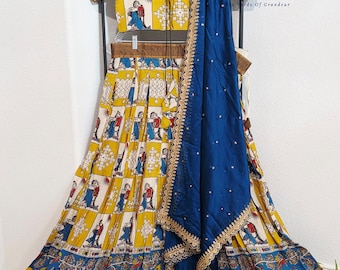 Size 38 Extends to 44. Nizam Border Kalamkari Print Designer Half Saree Set.