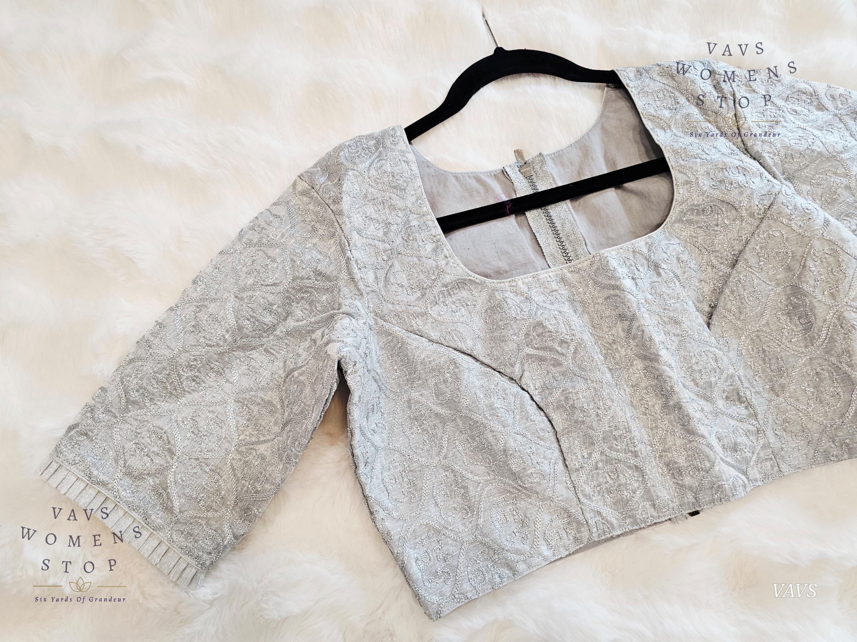 Size 40 Extends to 46. Silver Shade Rawsilk Designer Blouse. Ready