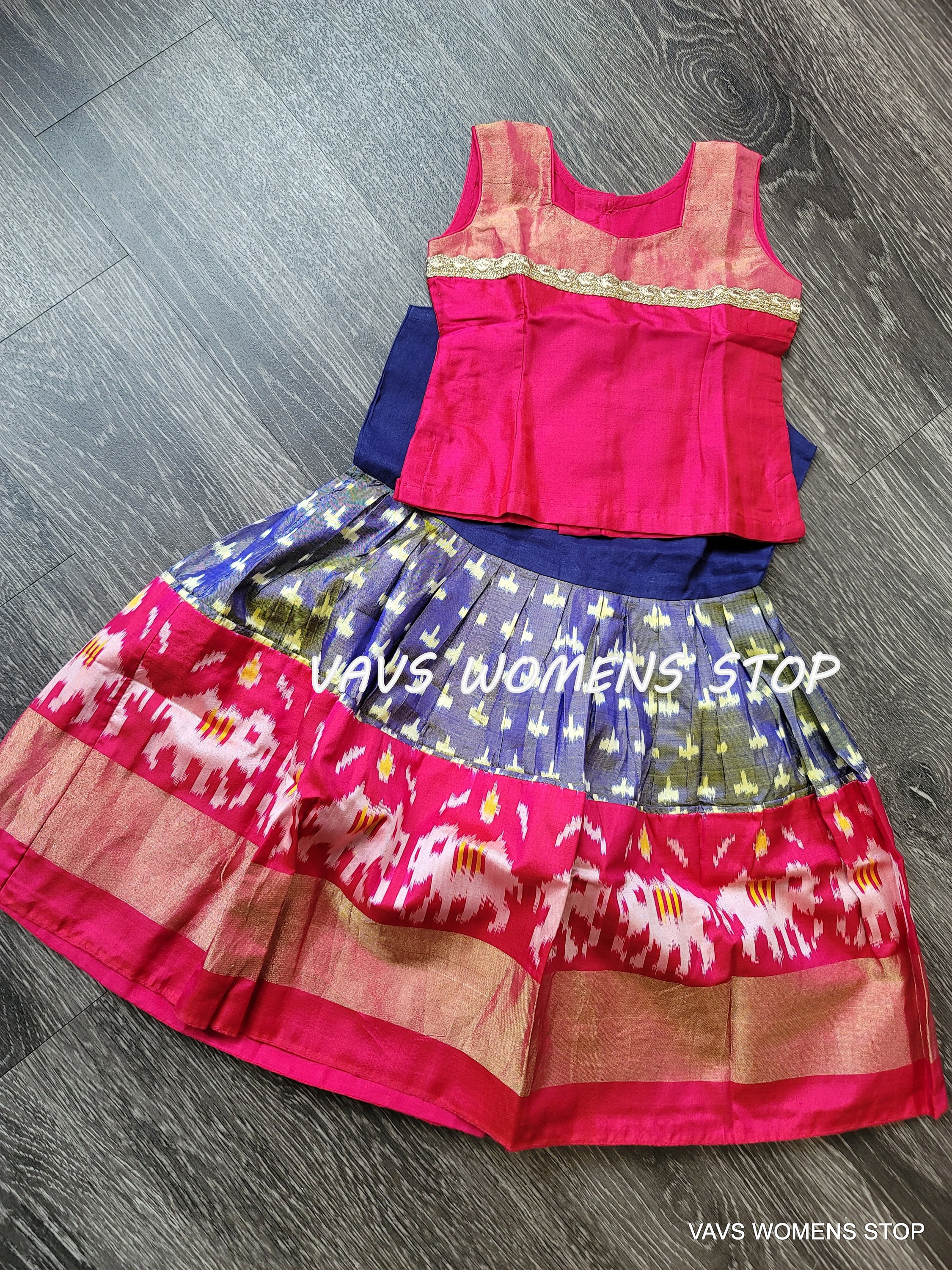 Ikkat pattu langa top for baby girl