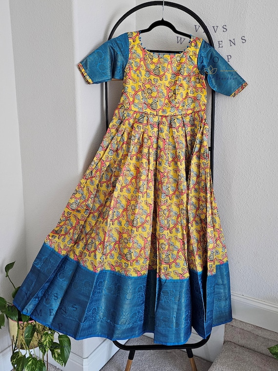 Customized Traditional Kalamkari Benarasi Silk Trending Long Frock Size L!  Ready to Ship From Texas, USA! Indian Traditional Long Gowns! - Etsy