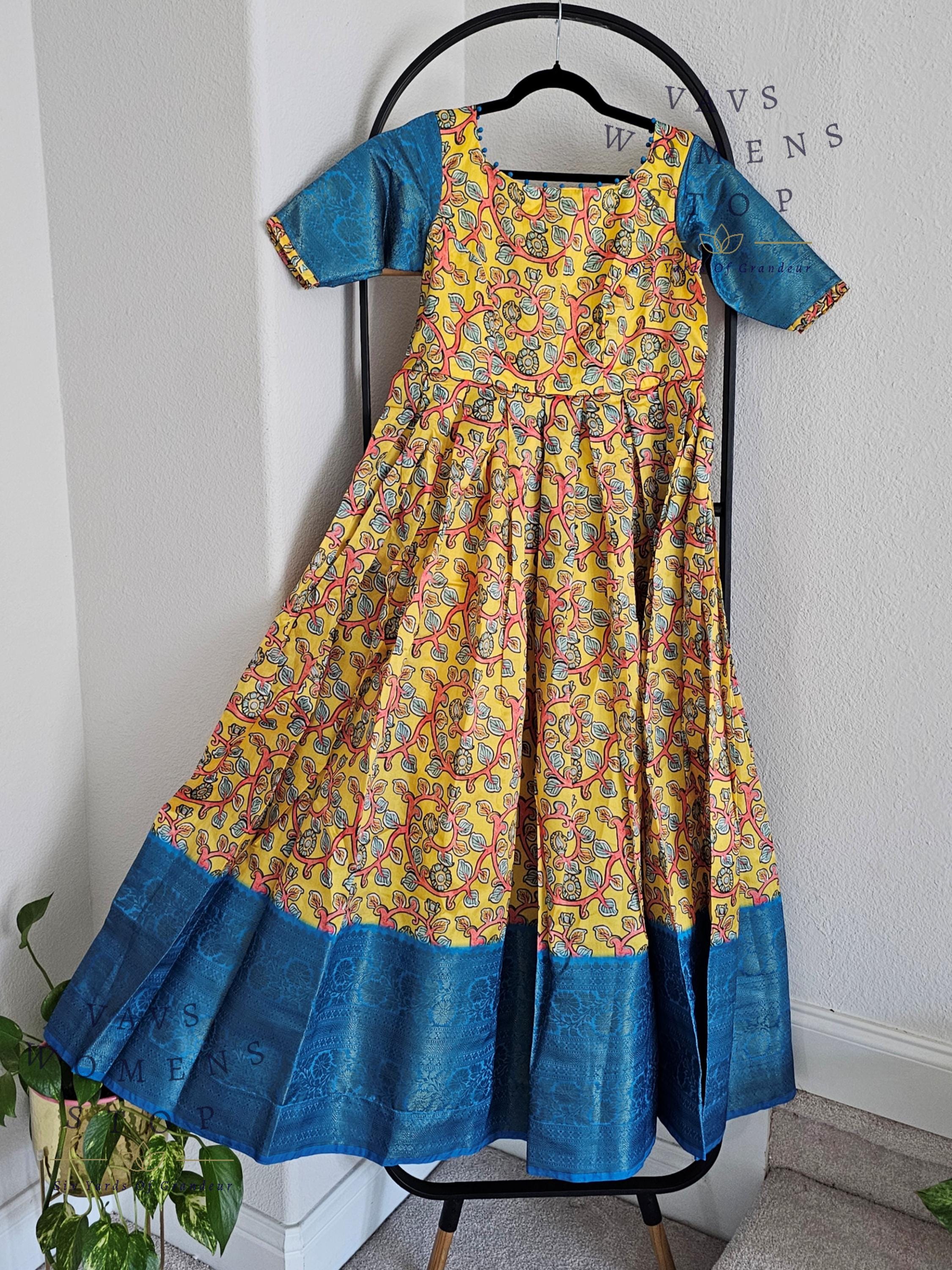 Buy Customized Traditional Kalamkari Benarasi Silk Trending Long Frock Size  L! Ready to Ship From Texas, USA! Indian Traditional Long Gowns! Online in  India - Etsy