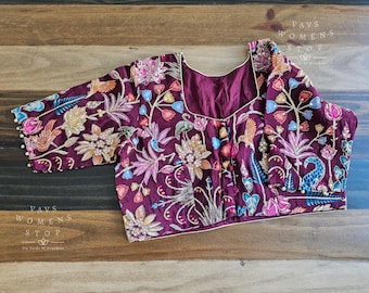 Kalamkari Silk Blouse size 42 expandable to 48. Ready to ship from Prosper, Texas by VAVS Womens Stop!
