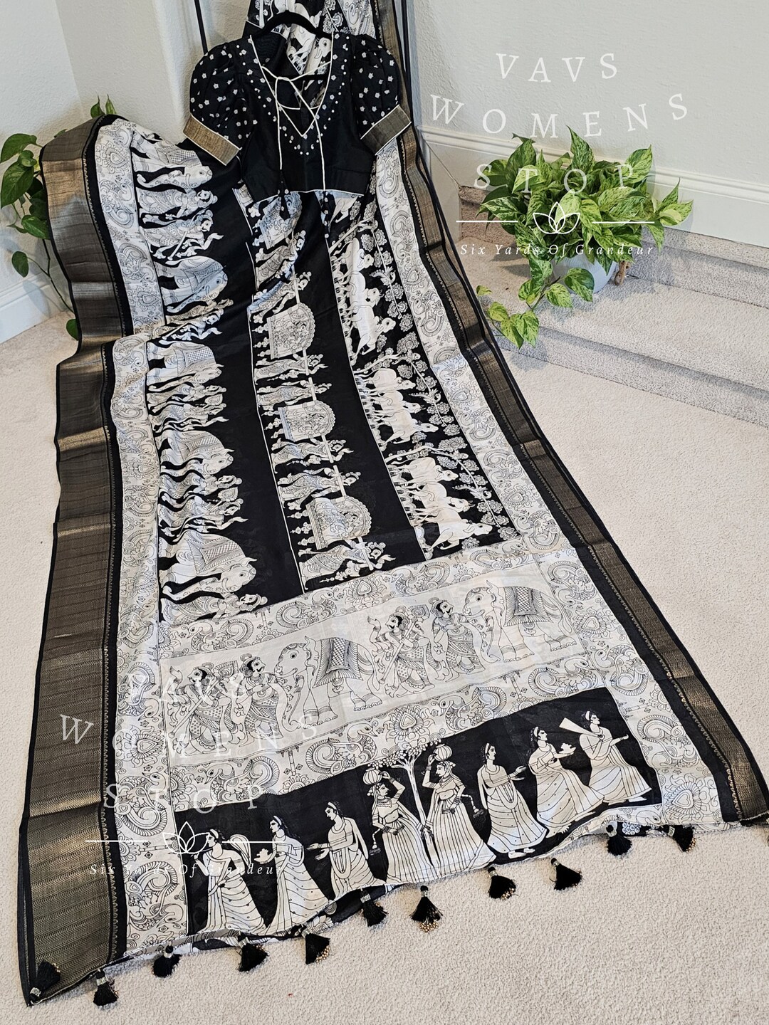 Generic Women's Soft Dola Cotton Kalamkari Printed Saree With Unstitched Blouse 5.5Mtr (Wine) main image 1