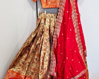 Size 36 extends up to 42. Kanchi Silk Tissue Traditional Half Saree Set. Ready to ship from Prosper, Texas by VAVS Womens Stop!