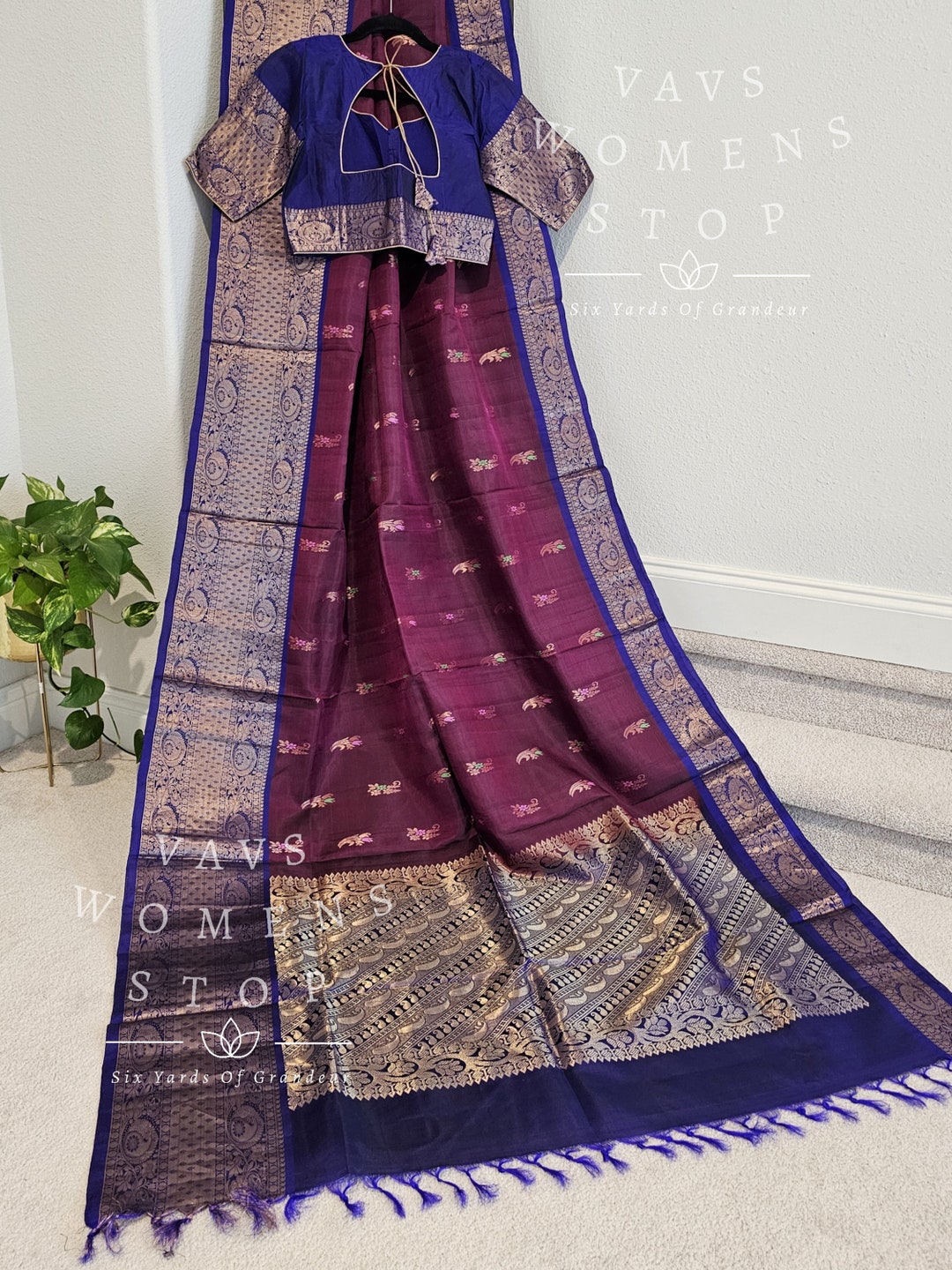 Kanchi Vegan Soft Silk Saree with Contrast Blouse and Rich Jari Pallu main image 1