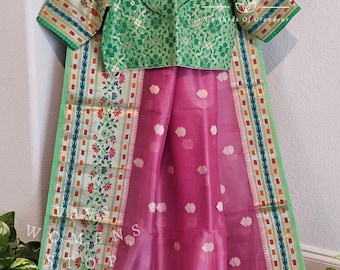Pure Kora Silk Paithani Border Saree - Blouse size 36 extends to 41! Ready to ship from Texas, USA by VAVS Womens Stop!