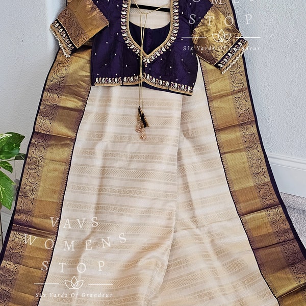 Pure Kanchi Pattu Soft Silk Saree - Blouse Size 36 extends to 42! Ready to dispatch from Texas, USA! VAVS Womens Stop