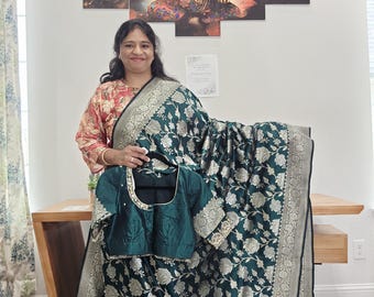 Sari de seda pura Benarasi Katan de diseño integral - Blusa Maggam. Talla 36 se extiende hasta la 42. Listo para enviar desde Prosper, Texas por VAVS Womens Stop.