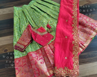 Traditional Half Saree Set Suitable For Ages 13 - 16 Yr Blouse Size 32 Extends to 38! Ready to ship from Prosper, Texas by VAVS Womens Stop