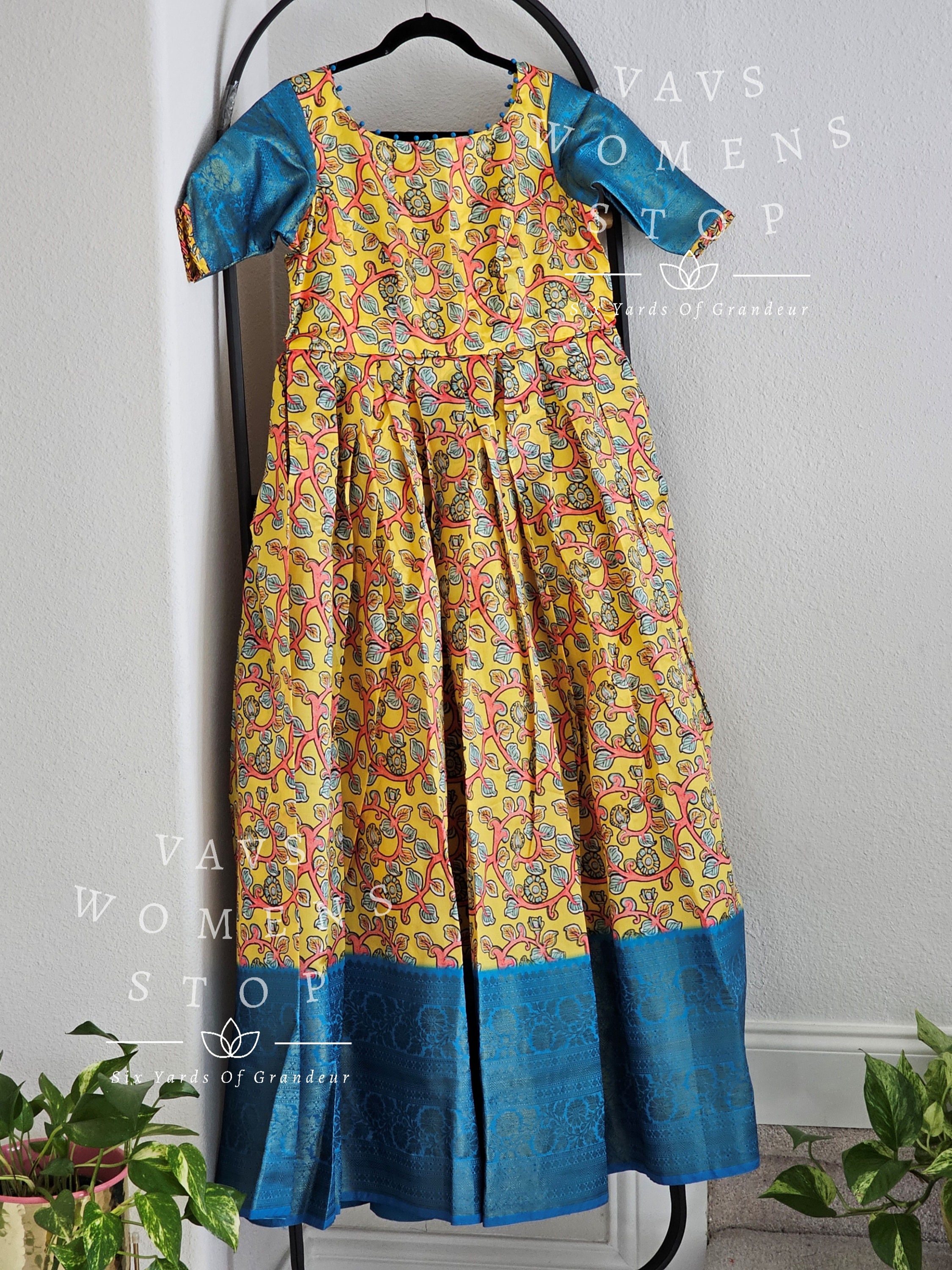 VAVSWomensStop Customized Traditional Kalamkari Benarasi Silk Trending Long Frock Size L Ready to Ship from Texas USA Indian Traditional Long gowns