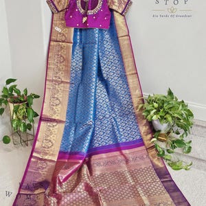 Size 36 Extends To 42. Pure Kanchi Pattu Soft Silk Saree - Blouse. Ready to ship from Prosper, Texas by VAVS Womens Stop