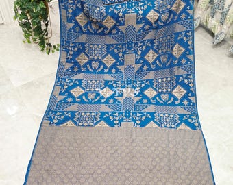 Ivory Floral Pure Crepe Silk Saree, Sequin Scallop Border, Stitched Blouse Size 36-42, Wedding Guest Cocktail Saree