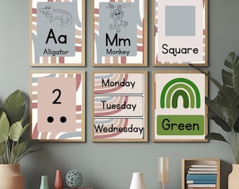Modern Boho Classroom Decor Set: Alphabet, Numbers, Shapes (PDF Download