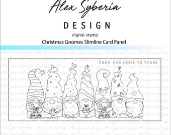 Christmas Gnomes Digi Slimline Card Panel Stamp AlexSyberiaDesign, Digistamps, Cardmaking,Instant Download,HandDrawn Gnomes, scrapbookiing
