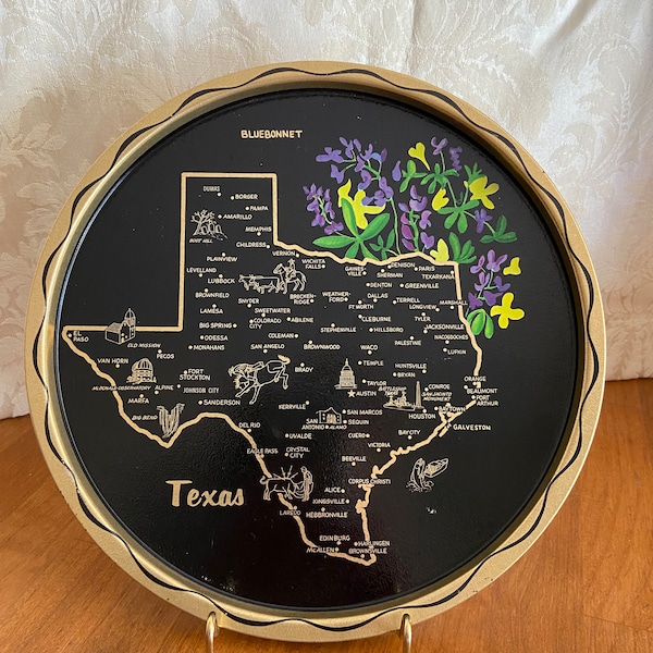 VTG  mid century Texas map metal souvenir serving tray