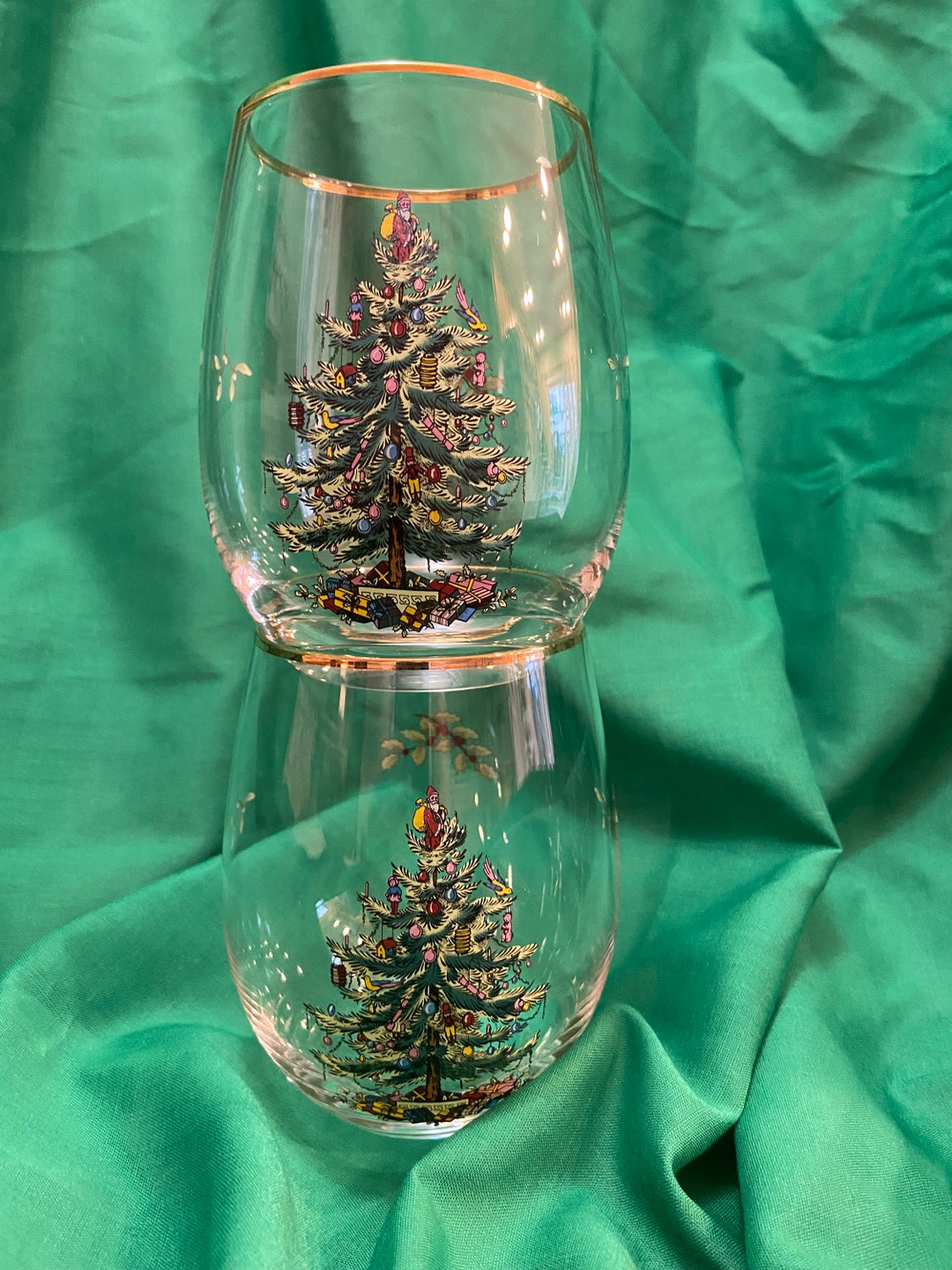 Spode Christmas Tree 19oz. Stemless Wine Glasses Set of 2 Etsy
