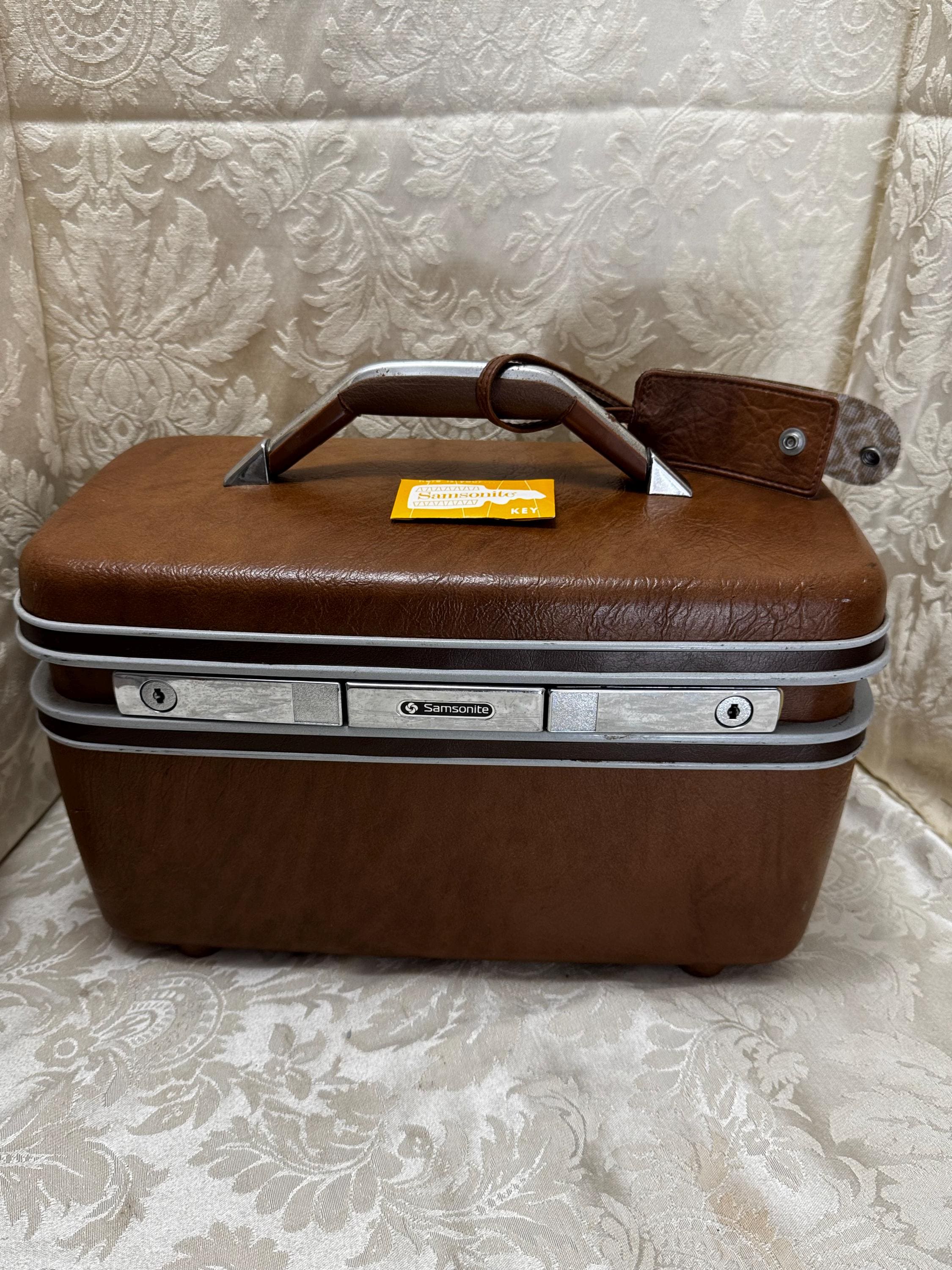 Vintage Samsonite Brown “silhouette”train Case With Mirror, Tray