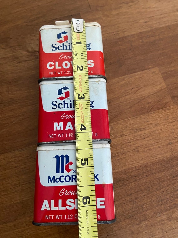 5 Schilling Spice Tins: Cloves, Mace, Marjoram, Sage, Mustard and