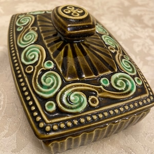 Groovy Mid Century ceramic trinket box 6”x4” made in Japan