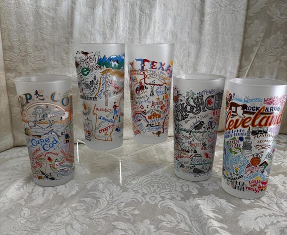 Catstudio Cape Cod, Cleveland, Massachusetts, Vermont & Texas, Souvenir  Frosted 15oz. Tumblers With Map of Landmarks, 15 Dollars Each - Etsy