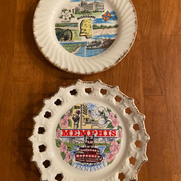 Memphis, Tennessee and Mississippi state souvenir plates.  Price is for both plates.