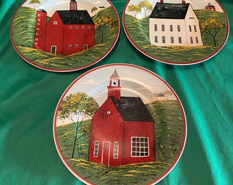 1998 Brandon House 8” plates “Country Life” designed by Warren Kimble, set of 3