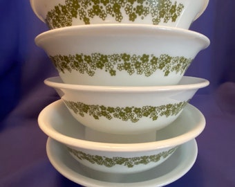 1970’s set of 5 Corelle 6.25” soup/ cereal bowls in Green Spring Blossom/ Crazy Daisy
