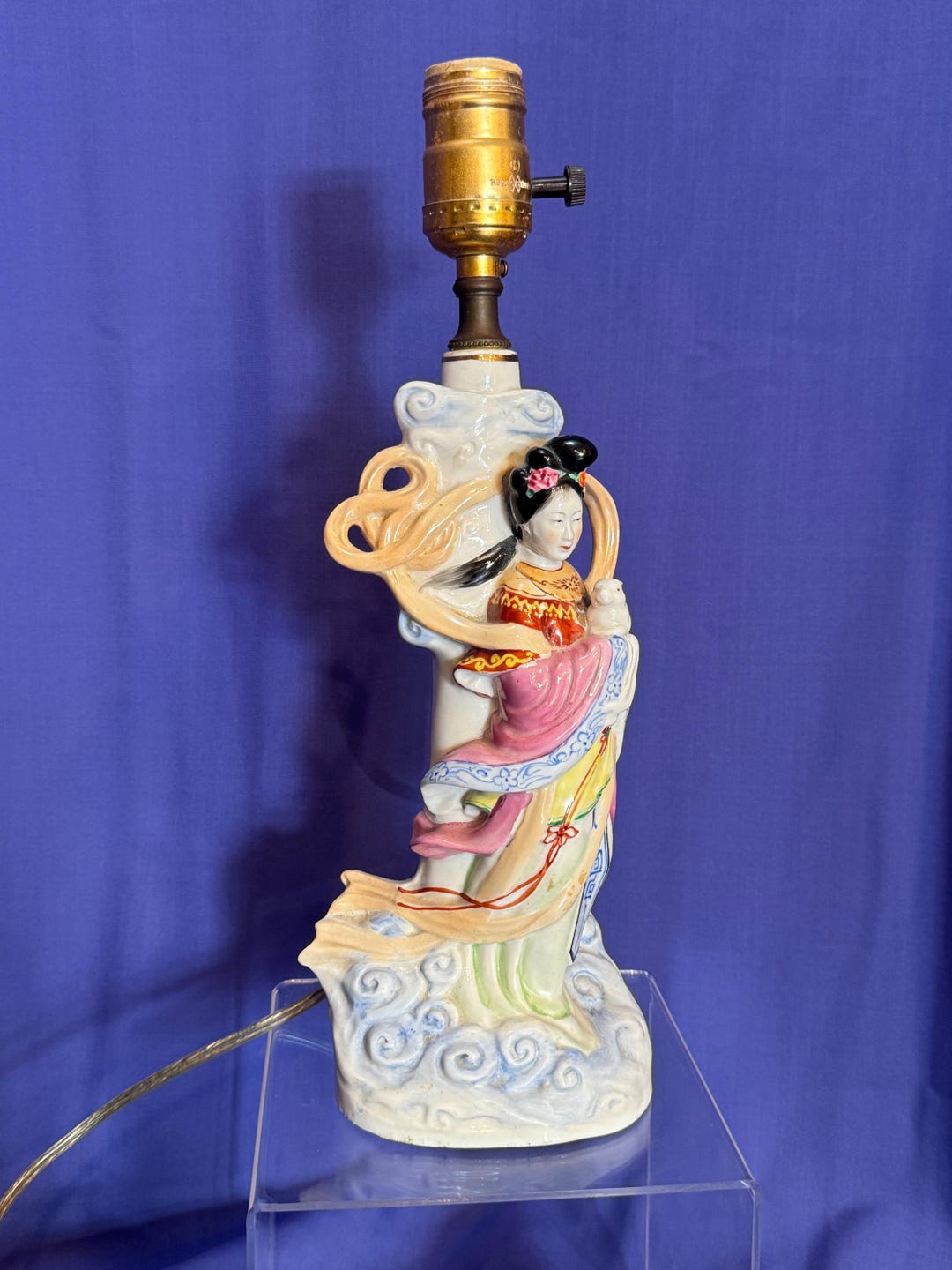 Mid Century Lamp of a Japanese Geisha Porcelain Figure Holding a “jade ...