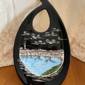 Italian MCM Ceramic Souvenir plate of the Firenze Florence Ponte Vecchio Bridge 8”x14”