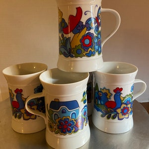 Quadrille Sango Marketplace creamer and set of four 6oz. Porcelain Cups made in Japan #7016