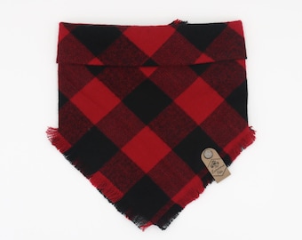 Buffalo Plaid Frayed Snap-On Bandana | Cat and Dog Adjustable Bandana