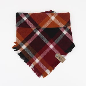Red and Orange Plaid Flannel Bandana | Fall, Frayed Edge, Snap-On | Autumn Dog Bandana | Pet Accessories